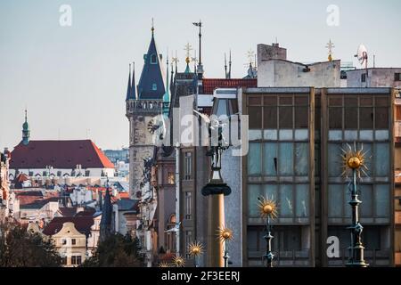 Čechův Most und Parizska Street - Blick vom Letna Park, Prag Stockfoto