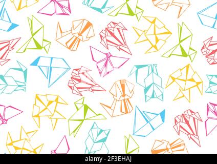 Nahtloses Muster mit Origami-Spielzeug. Gefaltete Papierobjekte. Stock Vektor
