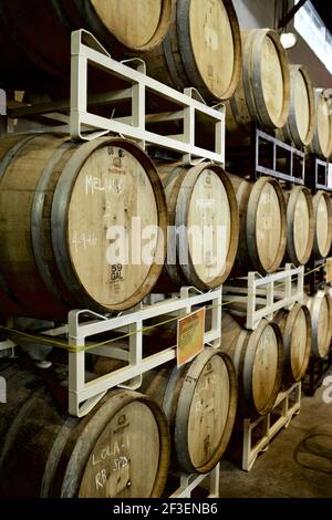 Lynwood Brewing Concern (LBC) in Raleigh, NC. Lokale Craft Brauerei mit einer großen Auswahl an Bieren, Ales und Stouts. Verbunden mit Lynwood Grill. Stockfoto