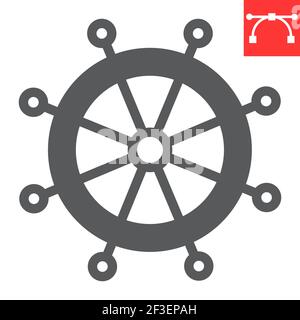 Schiff Lenkrad Glyphe Symbol, Boot Rad und Meer, Helm Vektor-Symbol, Vektorgrafiken, editierbare Strich solid Zeichen, eps 10. Stock Vektor