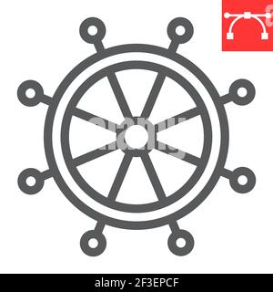 Schiff Lenkrad Linie Symbol, Boot Rad und Meer, Helm Vektor-Symbol, Vektorgrafiken, editierbare Kontur Umriss Zeichen, eps 10. Stock Vektor