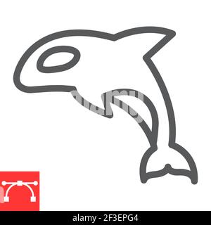 Orca Linie Symbol, Meer und Meerestiere, Orca Vektor-Symbol, Vektorgrafiken, editierbare Kontur Umrisszeichen, eps 10. Stock Vektor