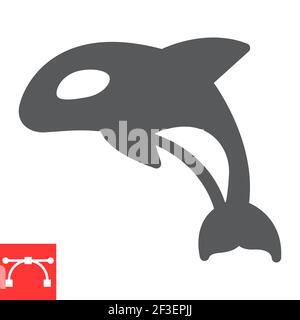 Orca Glyphe Symbol, Meer und Meerestiere, Orca Vektor-Symbol, Vektorgrafiken, editierbare Kontur solid-Zeichen, eps 10. Stock Vektor