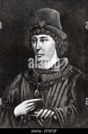 Philipp der gute (1396-1467) Herzog von Burgund als Philipp III von 1419 bis zu seinem Tod. Frankreich, Europa. Alte 19th Jahrhundert gravierte Illustration von Histoires de l'Ancien Temps 1889 Stockfoto