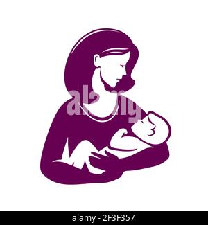 Mutter liebevolle Umarmungen kleines Baby Symbol. Muttertag, Mutterschaft oder Logo Stock Vektor