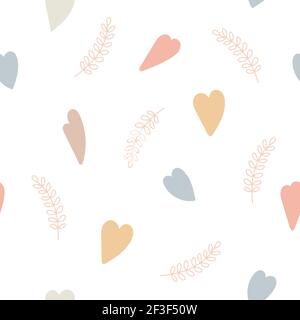 Zarte pastellfarbene Herzen nahtlose Muster Vektor-Illustration, einfache Hand gezeichnet trendigen Stil böhmischen Vintage Ornament für Textil, Stoff, wickeln Stock Vektor