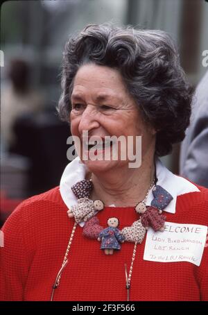 Stonewall, Texas, USA. März 2021, 16th. Retrospektive über das Leben der ehemaligen First Lady, LADY BIRD JOHNSON während ihrer Jahre in Texas nach dem Tod des ehemaligen Präsidenten Lyndon Baines Johnson am 22. Januar 1973. Dieses Foto zeigt Lady BIRD JOHNSON auf der LBJ Ranch in 1986 Credit: Bob Daemmrich/ZUMA Wire/Alamy Live News Stockfoto