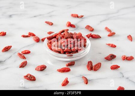 Nahaufnahme der getrockneten Goji-Beeren Stockfoto