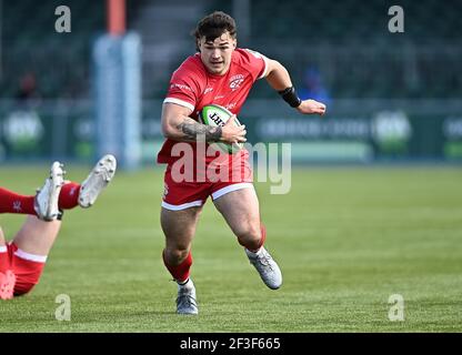 Hendon. Vereinigtes Königreich. 13. März 2021. Dan Barnes (Jersey). Saracens / Jersey Reds. Greene King IPA Championship Rugby. Stonex-Stadion. Hendon. London. Vereinigtes Königreich. Stockfoto