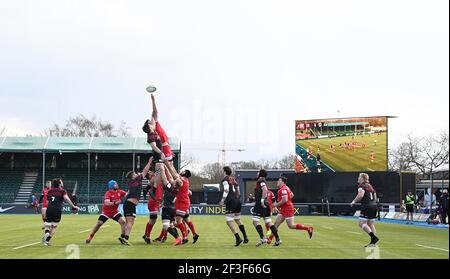 Hendon. Vereinigtes Königreich. 13. März 2021. Lineout. Saracens / Jersey Reds. Greene King IPA Championship Rugby. Stonex-Stadion. Hendon. London. Vereinigtes Königreich. Stockfoto