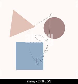 Einfache Schmetterling eine Linie Zeichnung auf minimal cubism Formen Hintergrund. Abstrakte Insekten kontinuierliche Linie Kunst. Handgezeichnete Illustration in trendigen Umriss Stock Vektor