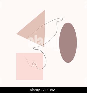 Einfache Schmetterling eine Linie Zeichnung auf minimal cubism Formen Hintergrund. Abstrakte Insekten kontinuierliche Linie Kunst. Handgezeichnete Illustration in trendigen Umriss Stock Vektor