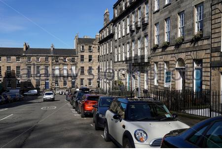 Nelson Street und Northumberland Street, Edinburgh New Town Streets, gehobene Wohnungen, Edinburgh, Schottland Stockfoto