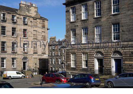 Nelson Street und Northumberland Street, Edinburgh New Town Streets, gehobene Wohnungen, Edinburgh, Schottland Stockfoto