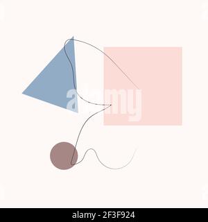 Einfache Schmetterling eine Linie Zeichnung auf minimal cubism Formen Hintergrund. Abstrakte Insekten kontinuierliche Linie Kunst. Handgezeichnete Illustration in trendigen Umriss Stock Vektor