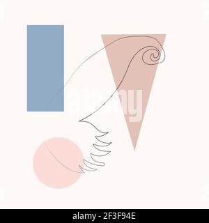 Einfache Schmetterling eine Linie Zeichnung auf minimal cubism Formen Hintergrund. Abstrakte Insekten kontinuierliche Linie Kunst. Handgezeichnete Illustration in trendigen Umriss Stock Vektor