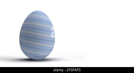 Ostern 3D Render Konzept: Ein dekoratives Ei mit schönem und authentischem blauen Design. Weißer Hintergrund mit glattem Schatten und großem Kopierbereich. Stockfoto