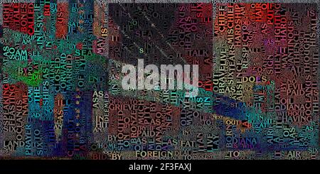 Abstrakte Malerei. Manhattan Bridge. Bild aus Wörtern zusammengesetzt. 3D Rendern Stockfoto