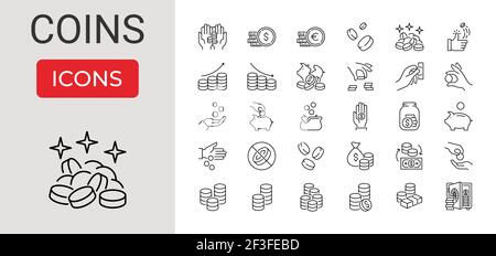 Satz von Münzen Verwandte Vektor-Linien-Symbole. Stock Vektor