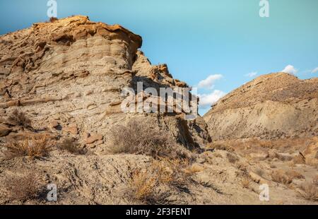 Tabernas Desert Hills Landschaft in Almeria Spanien Natur Abenteuer Reisen Europa Stockfoto