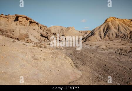 Tabernas Desert Hills und Ramblas Landschaft in Almeria Spanien Natur Adventure Travel Europa Stockfoto