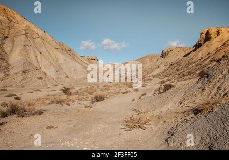 Tabernas Desert Hills Landschaft in Almeria Spanien Natur Abenteuer Reisen Europa Stockfoto