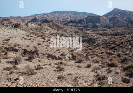 Tabernas Desert Hills Landschaft in Almeria Spanien Natur Abenteuer Reisen Europa Stockfoto