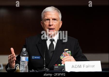 Admiral Craig Faller, USN Commander, United States Southern Command, spricht bei einer Anhörung des Senats Armed Services Committee. Stockfoto