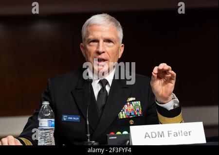 Admiral Craig Faller, USN Commander, United States Southern Command, spricht bei einer Anhörung des Senats Armed Services Committee. Stockfoto
