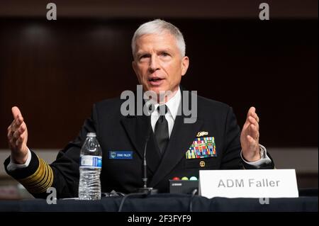 Admiral Craig Faller, USN Commander, United States Southern Command, spricht bei einer Anhörung des Senats Armed Services Committee. Stockfoto