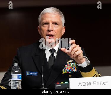 Admiral Craig Faller, USN Commander, United States Southern Command, spricht bei einer Anhörung des Senats Armed Services Committee. Stockfoto