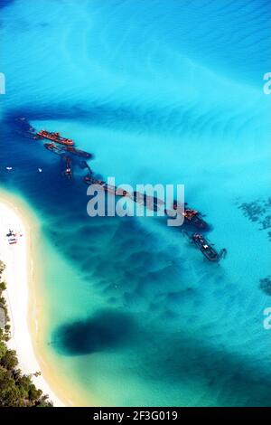 Luftaufnahme des Tangalooms Wracks von Moreton Island in Queensland, Australien. Stockfoto