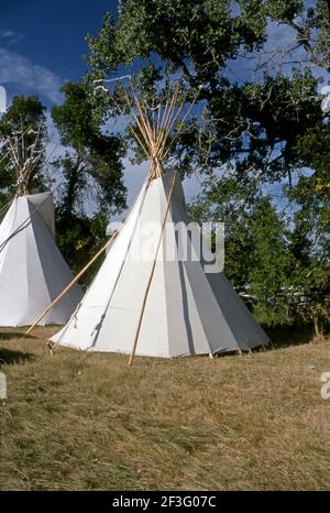 Traditionelle indianische Tipis bei Pow Wow Gathering in Montana, USA Stockfoto