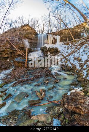 Billy Green Waterfalls Hamilton Ontario Kanada im Winter Stockfoto