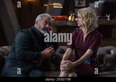 VERÖFFENTLICHUNG: 5. März 2021 TITEL: Boss Level STUDIO: Hulu REGIE: Joe Carnahan PLOT: Ein pensionierter Spezialeinheiten-Offizier ist am Tag seines Todes in einer nie endenden Zeitschleife gefangen. HAUPTROLLE: MEL GIBSON als Colonel Clive Ventor, NAOMI WATTS als Jemma Wells. (Bild: © Hulu/Entertainment Pictures) Stockfoto