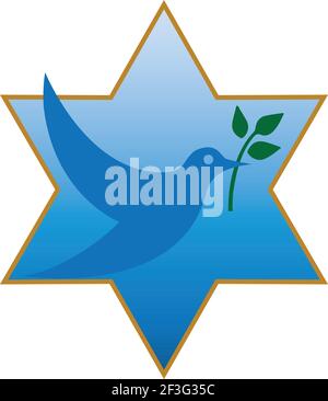Davidstern mit einer Friedenstaube, die eine olivgrüne Schranze hält. Vektorgrafik. Stock Vektor