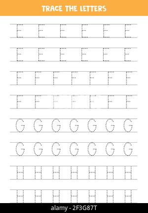 Trace Buchstaben des englischen Alphabets. Handschriftübungen für Kinder im Vorschulalter. Stock Vektor