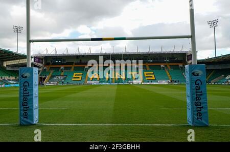 Allgemeine Ansicht des Frankin's Gardens Stadium vor dem Spiel während eines Gallagher Premiership Runde 13 Rugby Union Spiel, Samstag, 13. März 2021, in Stockfoto