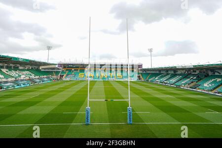 Allgemeine Ansicht des Frankin's Gardens Stadium vor dem Spiel während eines Gallagher Premiership Runde 13 Rugby Union Spiel, Samstag, 13. März 2021, in Stockfoto