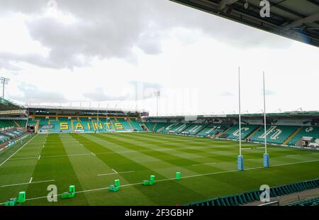 Allgemeine Ansicht des Frankin's Gardens Stadium vor dem Spiel während eines Gallagher Premiership Runde 13 Rugby Union Spiel, Samstag, 13. März 2021, in Stockfoto