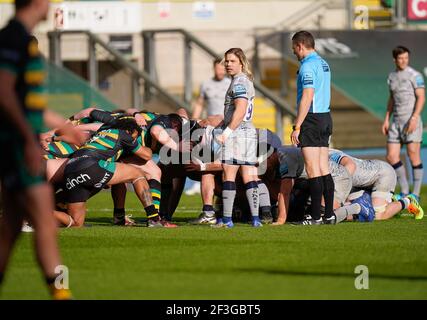 Verkauf Sharks Scrum-half FAF De Klerk während eines Gallagher Premiership Runde 13 Rugby Union Spiel, Samstag, 13. März 2021, in Northampton, Vereinigtes Königreich Stockfoto