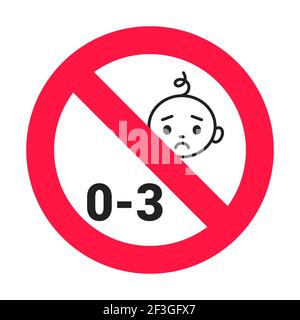 Erstickungsgefahr verboten Schild Aufkleber nicht geeignet für Kinder unter 3 Jahren isoliert auf weißem Hintergrund Vektor-Illustration. Scharfe Kanten und klein Stock Vektor