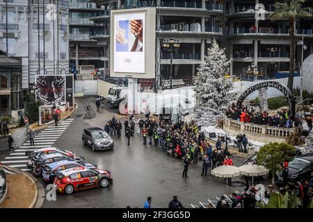 MONACO Place du Casino, 10 MEEKE Kris (GBR), NAGLE Paul (IRL), CITROEN C3 WRC, CITROEN TOTAL ABU DHABI WRT Action 05 NEUVILLE Thierry (Bel), GILSOUL Nicolas (Bel), HYUNDAI i20 WRC, HYUNDAI SHELL MOBIS WRT Action 01 OGIER Sebastien (FRA), INGRASSIA Julien (FRA), Fiesta WRC, M-Sport World Rally Team Ford Action 07 LATVALA Jari-Matti (FIN), ANTTILA Miikka (FIN), TOYOTA YARIS WRC, TOYOTA GAZOO RACING WRT Action während der WRC World Rally Car Championship 2018, Rallye Monte Carlo vom 25. Bis 28. Januar in Monaco - Foto Gregory Lenormand / DPPI Stockfoto