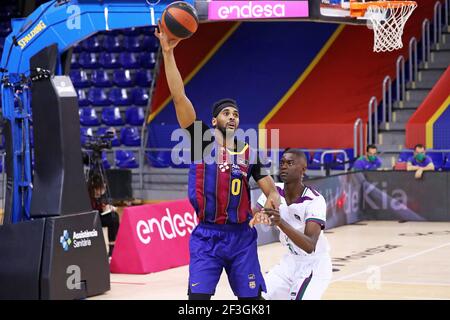 Barcelona, Spanien. März 2021, 16th. 16. März 2021, Barcelona, Katalonien, Spanien: Brandon Davies und Yannick Nzosa im Spiel zwischen dem FC Barcelona und Unicaja Malaga, entsprechend der Woche 25 der Liga Endesa, spielten im Palau Blaugrana. Foto: JGS/Cordon Press Kredit: CORDON PRESS/Alamy Live News Stockfoto