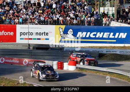 11 BREEN Craig (IRL), MARTIN Scott (GBR), CITROEN C3 WRC, CITROEN TOTAL ABU DHABI WRT Action, 02 EVANS Elfyn (GBR), BARRITT Daniel (GBR), Fiesta WRC, M-Sport World Rally Team Ford Action, während der WRC World Rally Car Championship 2018, Rallye Portugal vom 17th. Bis 20th. Mai , In Matosinhos - Foto Paulo Maria / DPPI Stockfoto