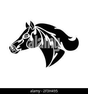 Handgezeichnetes abstraktes Porträt eines Pferdes für Tattoo, Logo, Wanddekor, T-Shirt-Print-Design, outwear. Vektor stilisierte Illustration auf weißem Hintergrund. Stock Vektor