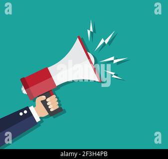 Cartoon menschliche Hand hält Megaphon. Stock Vektor