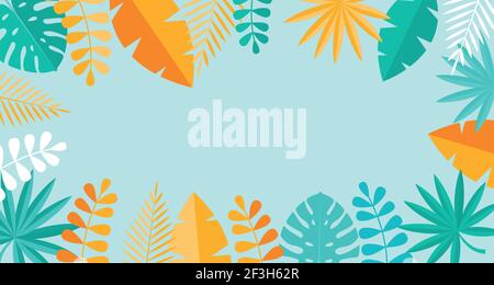 Einfache tropische Handfläche und Motstera Blätter natürlichen blauen Hintergrund. Vektorgrafik EPS10 Stock Vektor