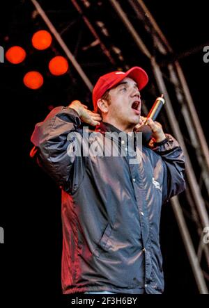 Bloodhound Gang - Jimmy Pop, V2000, Hylands Park, Chelmsford, Essex, Großbritannien - 19. August 2000 Stockfoto