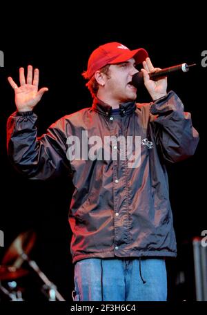 Bloodhound Gang - Jimmy Pop, V2000, Hylands Park, Chelmsford, Essex, Großbritannien - 19. August 2000 Stockfoto